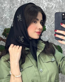 روسری قواره ۷۵ نگین کوب طرح پاپیون - مینی اسکارف مشکی