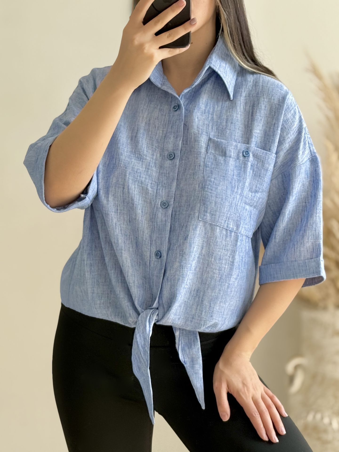 شومیز جلو گره ای پارچه لنین زارا