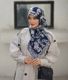 روسری ابریشم توییل دور دست دوز طرحدار قواره ۹۰